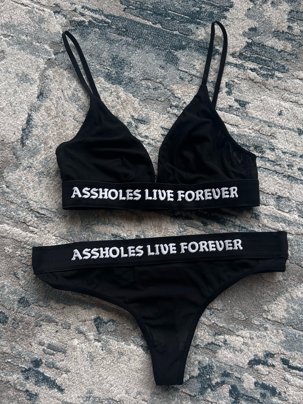 Rare Assholes Live Forever Two-Piece Bralette & Thong Set
